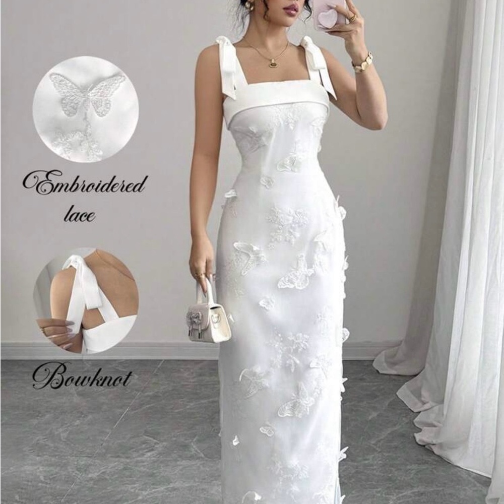 Elegant White Embroidered Lace Dress